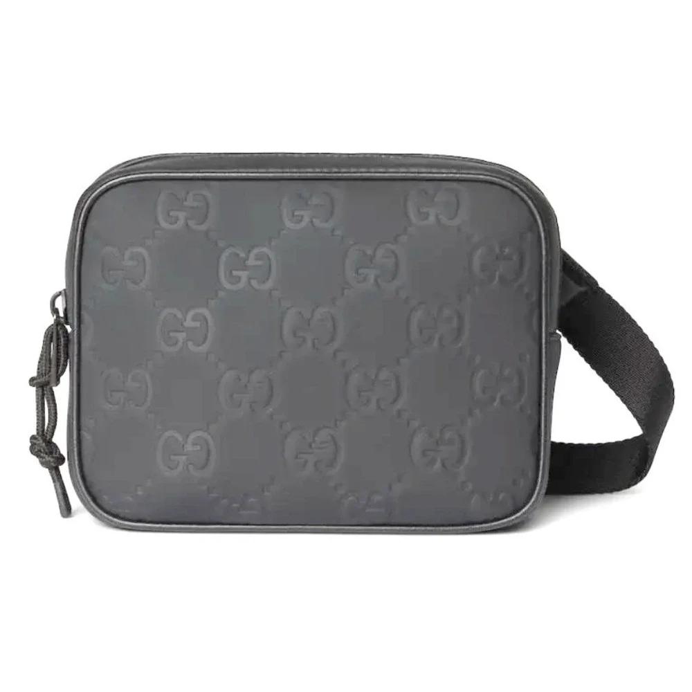 Gucci Edge Mini Shoulder Bag Black GG Matt Rubber,‎ 834246